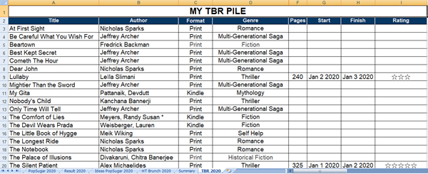 TBR List in Excel Sheet